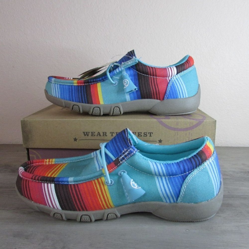 Roper Youth Big Kid Size 2 Chillin' Serape Driving Moc Casual Shoe - Blue